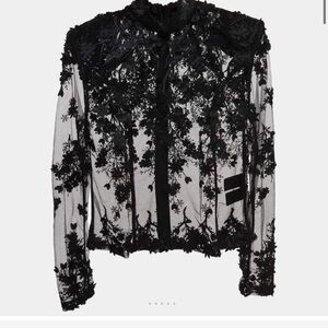 Zhivago Black Sheer Lace Zip Up Blouse